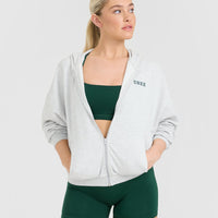 Lightweight Zip Through Hoodie with Printed Logo | Light Grey Marl