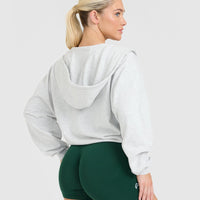 Lightweight Zip Through Hoodie with Printed Logo | Light Grey Marl