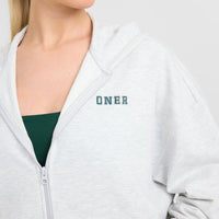 Lightweight Zip Through Hoodie with Printed Logo | Light Grey Marl