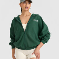 Lightweight Zip Through Hoodie with Printed Logo | Racing Green