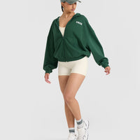 Lightweight Zip Through Hoodie with Printed Logo | Racing Green