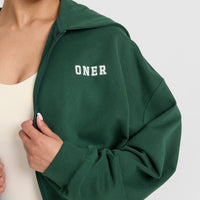 Lightweight Zip Through Hoodie with Printed Logo | Racing Green