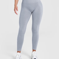 Effortless Seamless Leggings with White Logo | Metal Grey