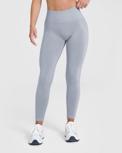Effortless Seamless Leggings with White Logo | Metal Grey