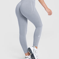 Effortless Seamless Leggings with White Logo | Metal Grey