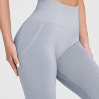 Effortless Seamless Leggings with White Logo | Metal Grey