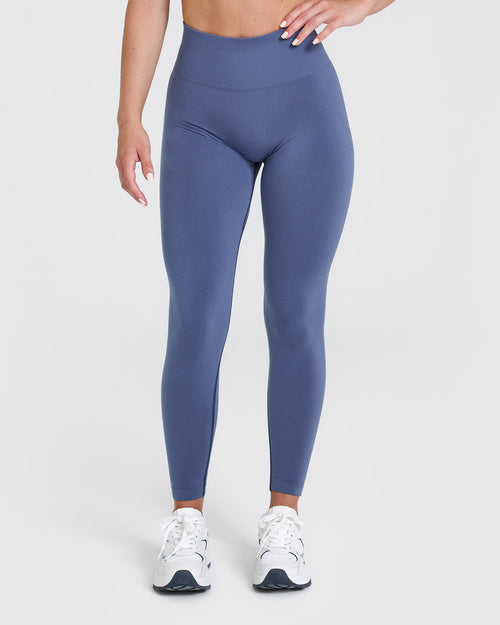 Oner Modal Effortless Seamless Leggings with White Logo | Slate Blue