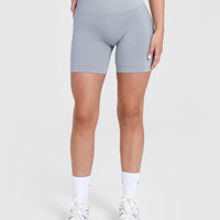 Effortless Seamless Shorts with White Logo | Metal Grey