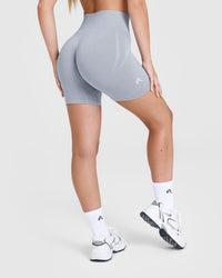 Effortless Seamless Shorts with White Logo | Metal Grey
