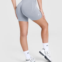 Effortless Seamless Shorts with White Logo | Metal Grey