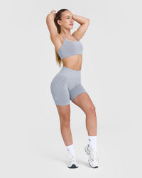 Effortless Seamless Shorts with White Logo | Metal Grey