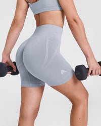 Effortless Seamless Shorts with White Logo | Metal Grey