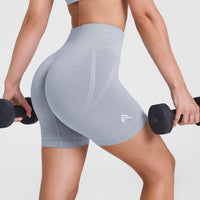 Effortless Seamless Shorts with White Logo | Metal Grey