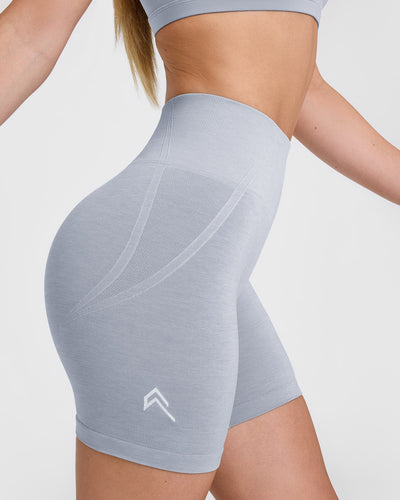 Effortless Seamless Shorts with White Logo | Metal Grey