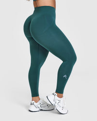Effortless Seamless Leggings with White Logo | Marine Teal