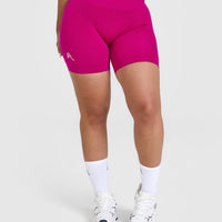 Effortless Seamless Shorts with White Logo | Fuchsia