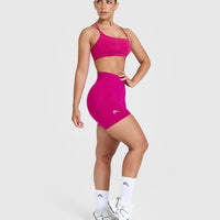 Effortless Seamless Shorts with White Logo | Fuchsia