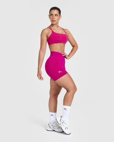 Effortless Seamless Shorts with White Logo | Fuchsia
