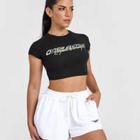 Vintage Open Back Crop T-Shirt with Graphic | Washed Black