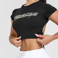 Vintage Open Back Crop T-Shirt with Graphic | Washed Black