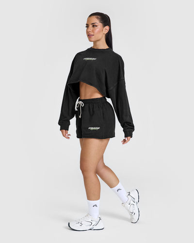 Raw Lounge Oversized Shorts with Graphic | Washed Black
