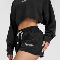 Raw Lounge Oversized Shorts with Graphic | Washed Black