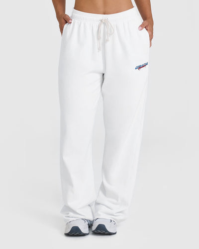 Raw Lounge Wide Leg Joggers with Graphic | White