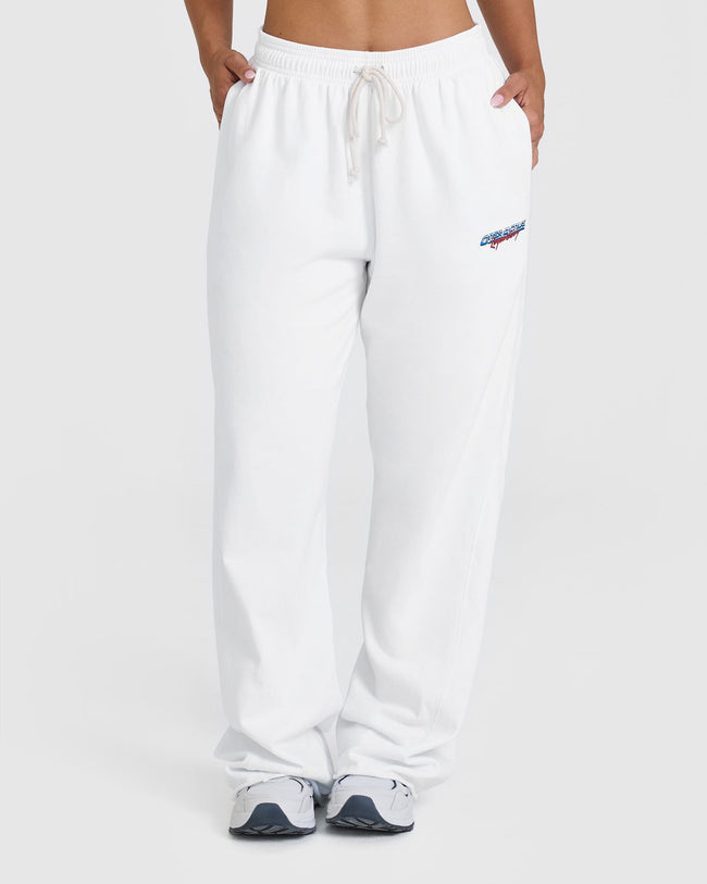 Raw Lounge Wide Leg Joggers with Graphic | White