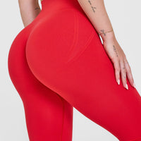 Effortless Seamless Leggings with White Logo | Muscle Mommy Red