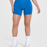 Effortless Seamless Shorts with White Logo | Retro Blue