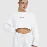 Raw Lounge Crop Sweatshirt with Graphic | White