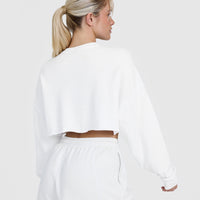 Raw Lounge Crop Sweatshirt with Graphic | White
