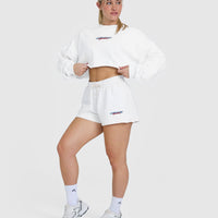 Raw Lounge Crop Sweatshirt with Graphic | White
