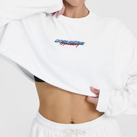 Raw Lounge Crop Sweatshirt with Graphic | White