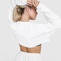 Raw Lounge Crop Sweatshirt with Graphic | White
