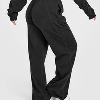 Raw Lounge Wide Leg Joggers with Graphic | Washed Black