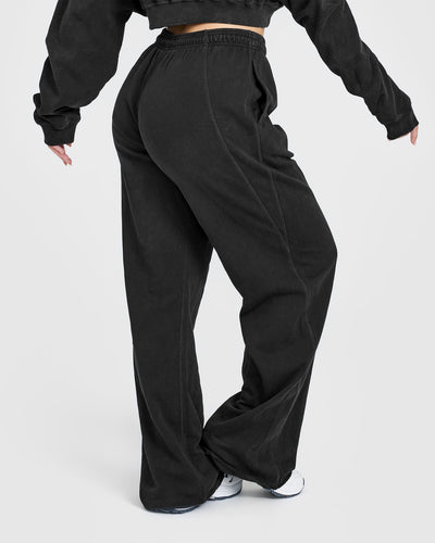 Raw Lounge Wide Leg Joggers with Graphic | Washed Black