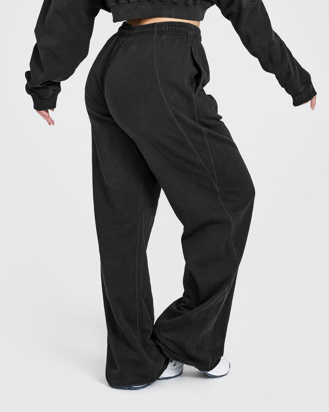 Raw Lounge Wide Leg Joggers with Graphic | Washed Black