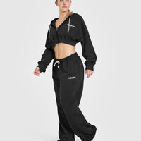 Raw Lounge Wide Leg Joggers with Graphic | Washed Black