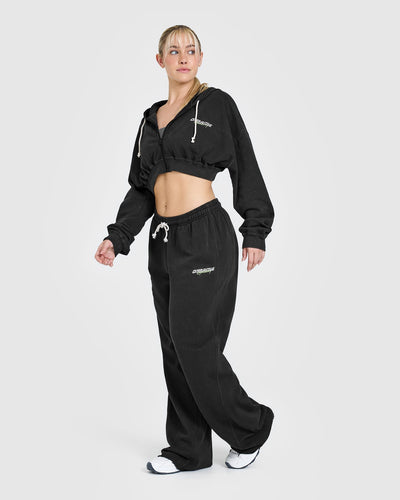 Raw Lounge Wide Leg Joggers with Graphic | Washed Black