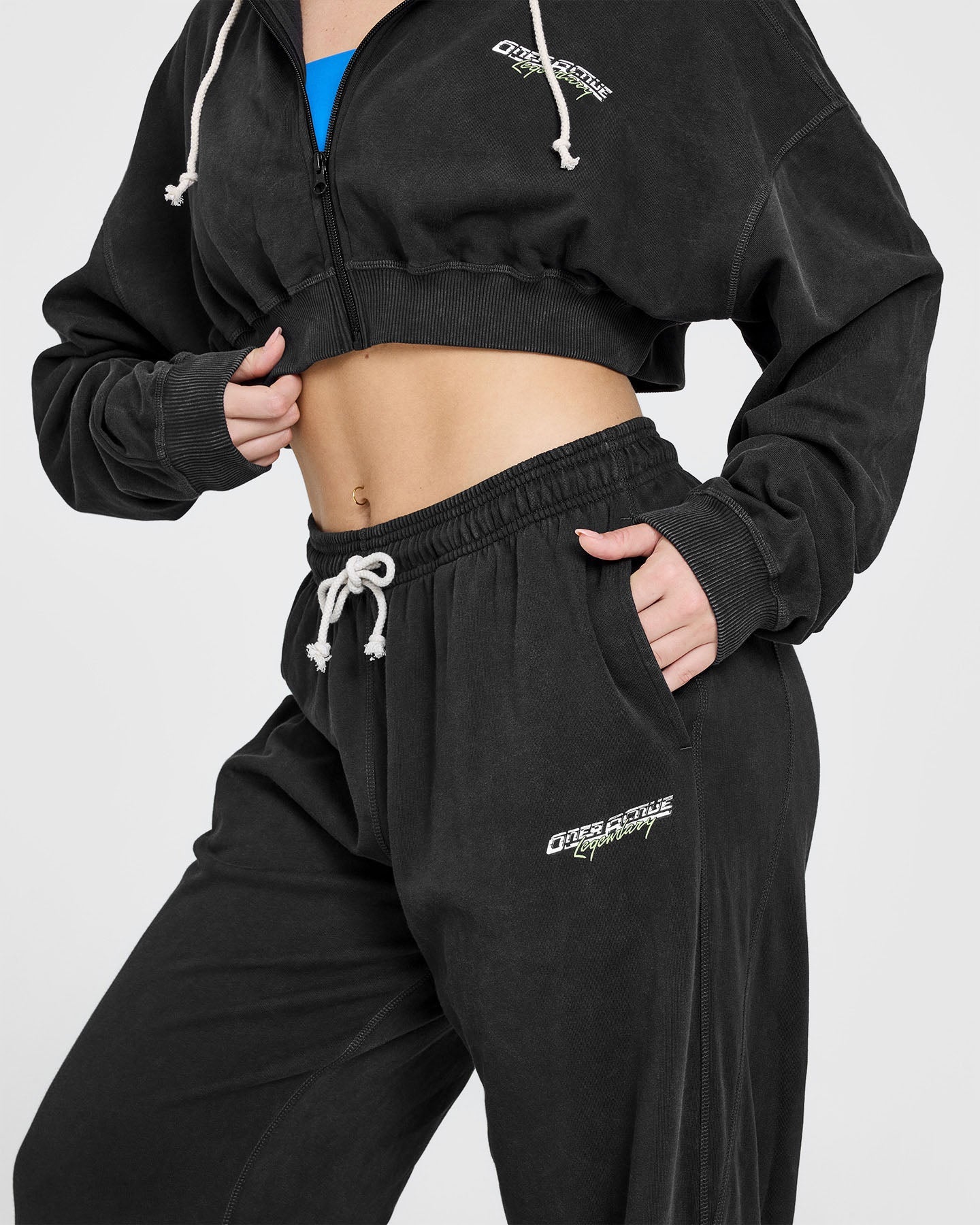 Raw Lounge Wide Leg Joggers with Graphic | Washed Black