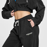 Raw Lounge Wide Leg Joggers with Graphic | Washed Black