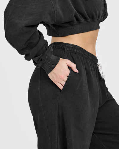 Raw Lounge Wide Leg Joggers with Graphic | Washed Black