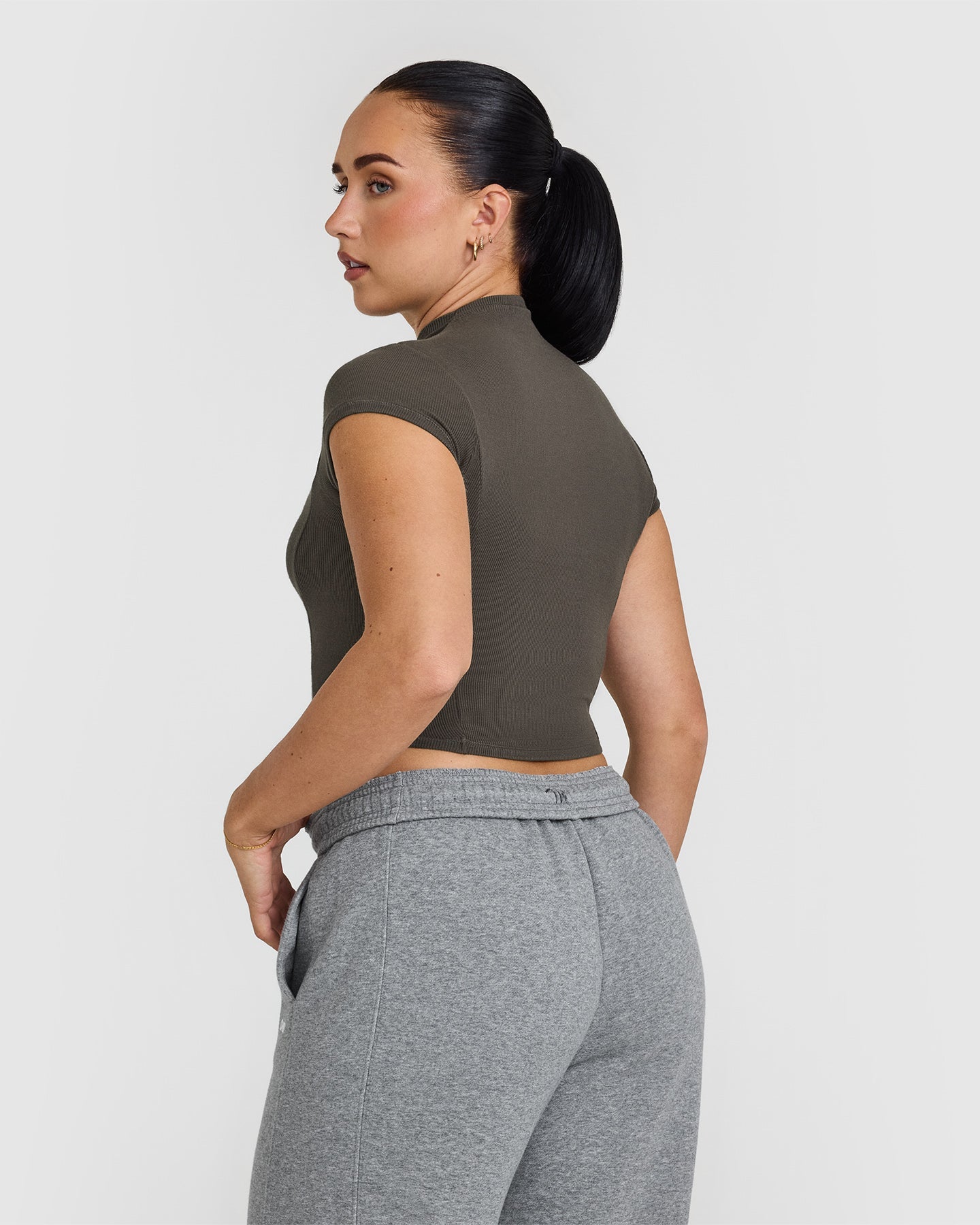 Mellowâ„¢ Rib Mid Mock Neck T-Shirt | Deep Taupe