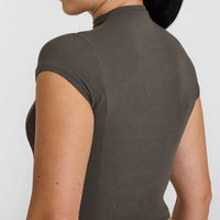 Mellowâ„¢ Rib Mid Mock Neck T-Shirt | Deep Taupe