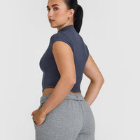 Mellow™ Rib Mid Mock Neck T-Shirt | True Blue