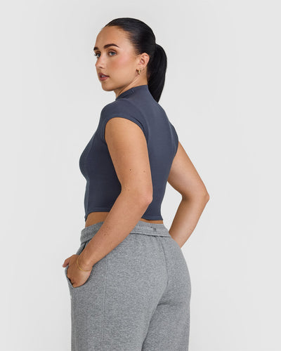 Mellow™ Rib Mid Mock Neck T-Shirt | True Blue