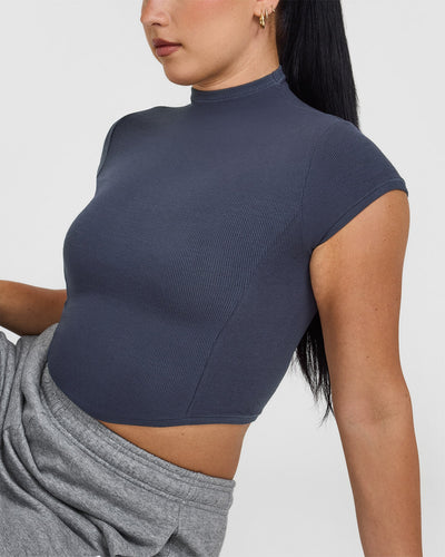 Mellow™ Rib Mid Mock Neck T-Shirt | True Blue