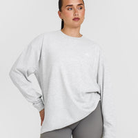 Classic Oversized Lightweight Long Sleeve Top | Light Grey Marl