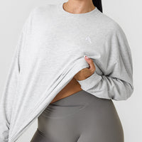Classic Oversized Lightweight Long Sleeve Top | Light Grey Marl